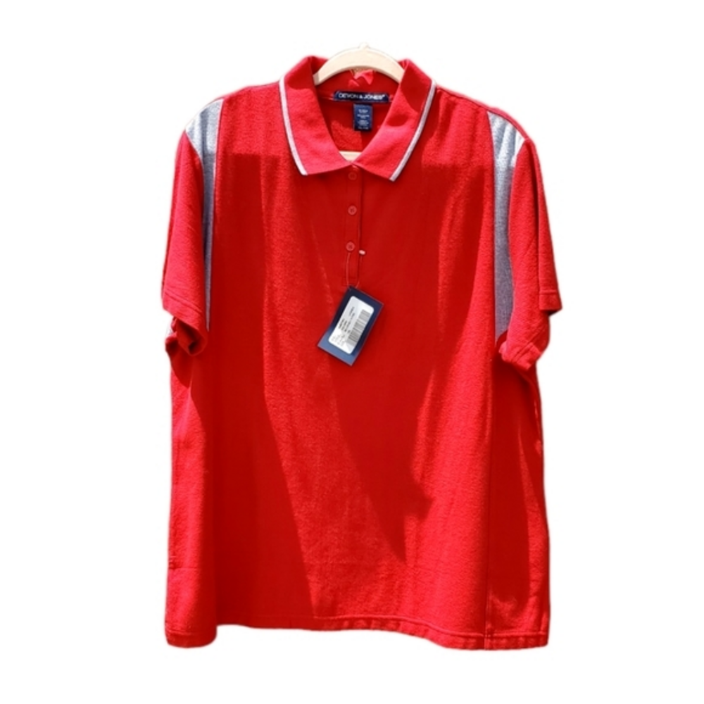 Devon & Jones Women's Red Gray Heather Polo Cotton‎ Shirt Plus Size XXL NWT